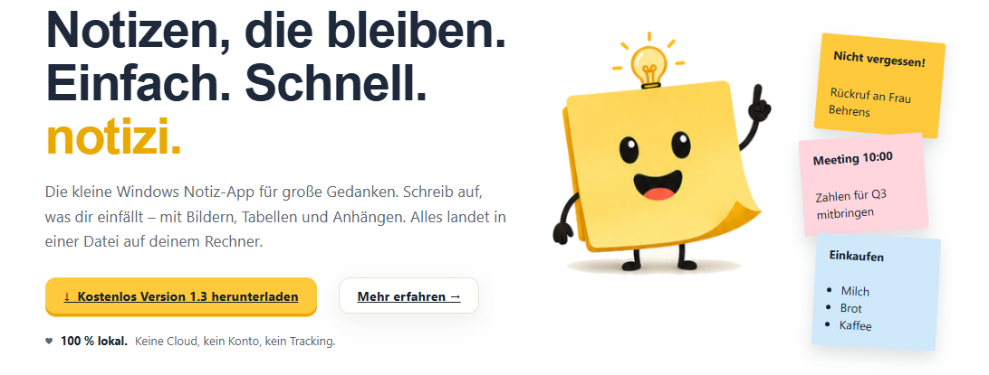 Notizen, die bleiben.Einfach. Schnell. notizi.