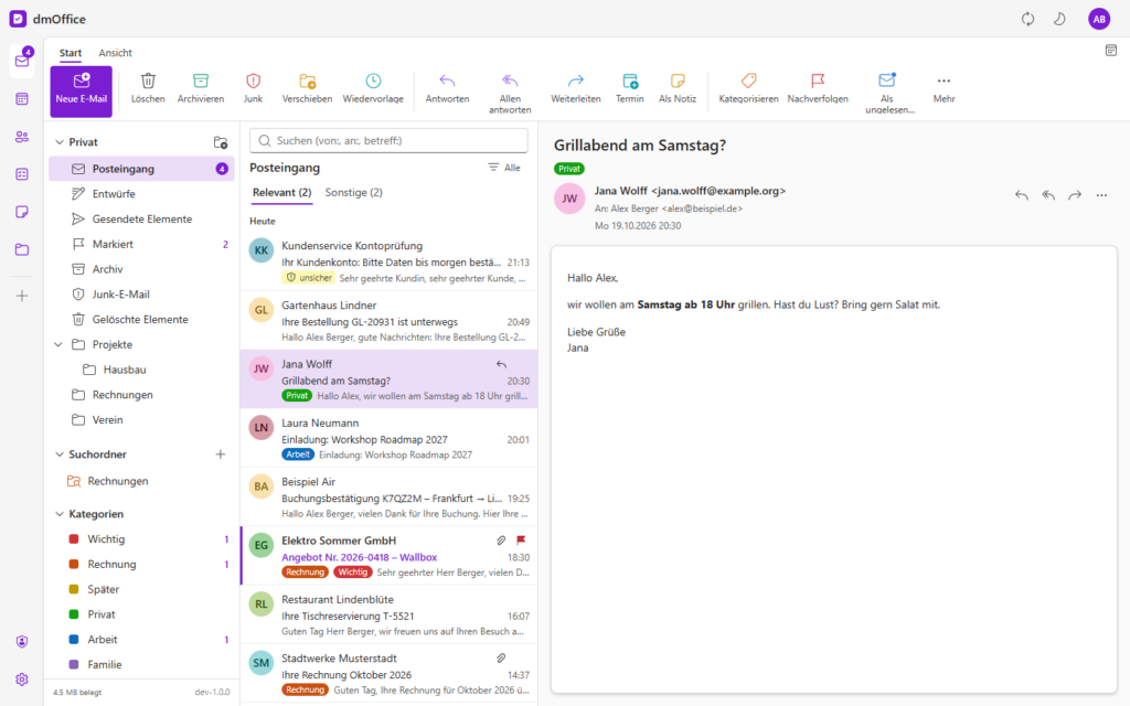 dmOffice Prio-Posteingang mit den Reitern Relevant und Sonstige