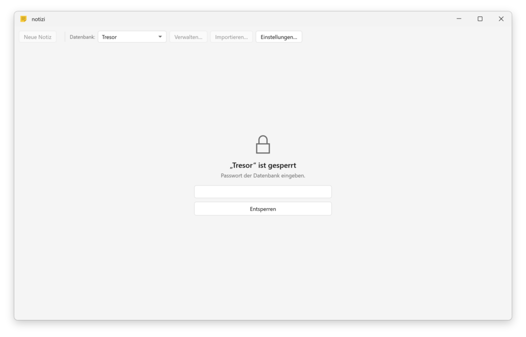notizi 1.5 gesperrte verschlüsselte Datenbank mit Passwortabfrage